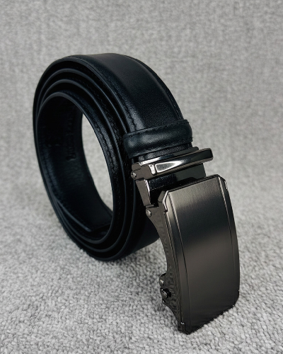 Automatic Buckle Belt Plain Leather Design- Black
